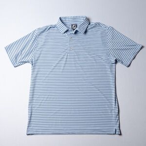 FootJoy Polo Shirt Men's Large Golf Athletic Fit Navy Sky Blue Striped